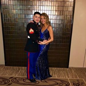 Velvet / silver glitter ball gown